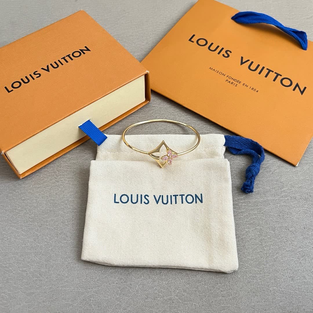 Louis Vuitton Gold Flower Bracelet with Pink Stones